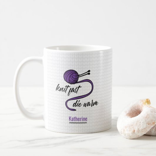 Paarse Knit Fast, Die Warm Koffiemok (Met donut)