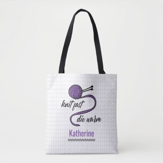 Paarse Knit Fast, Die Warm Tote Bag (Voorkant)