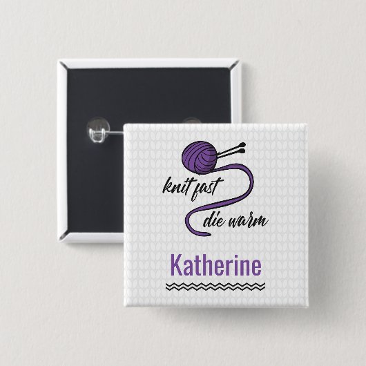 Paarse Knit Fast, Die Warm Vierkante Button 5,1 Cm (Voorkant /achterkant)