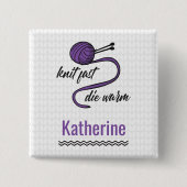 Paarse Knit Fast, Die Warm Vierkante Button 5,1 Cm (Voorkant)