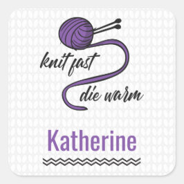Paarse Knit Fast, Die Warm Vierkante Sticker