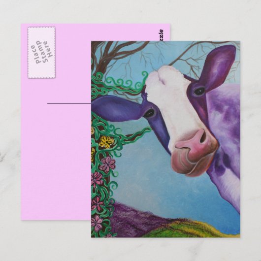 Paarse koe briefkaart (Voorkant / Achterkant)