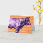  Paarse Koe Moo Wenskaart Kaart (Gele Bloem)