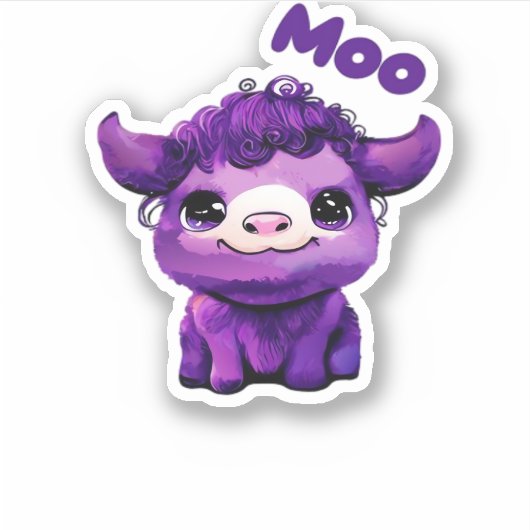 Paarse Koe oversized T-shirt Sticker (Voorkant)