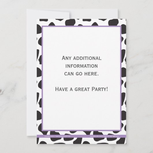 Paarse Koe Print Cowgirl Bachelorette Party Uitnod Kaart (Achterkant)