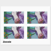 Paarse koe rechthoekige sticker (Vel)