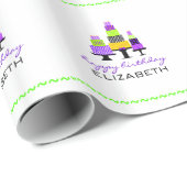 Paarse koekjes - Gepersonaliseerde Happy Birthday Cadeaupapier (Rol Hoek)