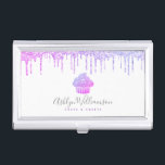 Paarse koekjes Glitter Drift bakkerij Schuif Visitekaarthouder<br><div class="desc">Hier is een geweldige, trendy manier om je merk te shows. Cadeau uw beste zelf aan uw klanten, met deze elegante, verfijnde, eenvoudige en moderne aangepaste naam visitekaartje houder. Een sprankelende, roze paarse ombre cupcake, glitterdruppels en zacht grijs script handgeschreven typografie bedekken een witte achtergrond. Personaliseer met uw volledige naam...</div>