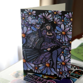 Paarse Koffieheks Daisy Kunst Kaart
