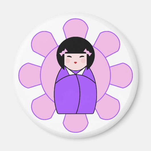 Paarse Kokeshi-pop Magneet (Voorkant)