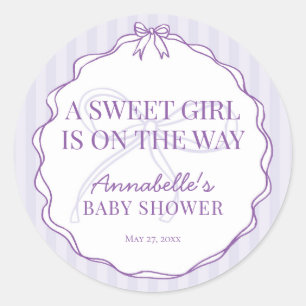 Paarse Kokette Strik Pastelkleurige Baby Shower Ui Ronde Sticker