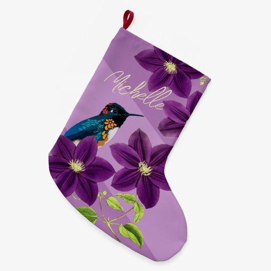 Paarse kolibrie Clematis Flower  vakantie Grote Kerstsok (Voorkant (Hangend))