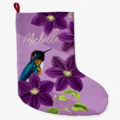 Paarse kolibrie Clematis Flower vakantie Grote Kerstsok (Voorkant)