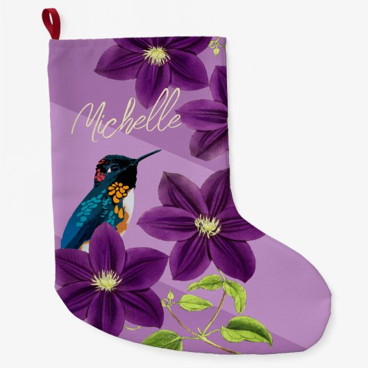 Paarse kolibrie Clematis Flower  vakantie Grote Kerstsok (Voorkant)