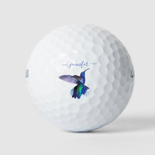 Paarse kolibrie vliegen gepersonaliseerde naam golfballen (Voorkant)