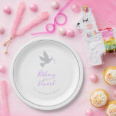 Paarse konijnenbruiloft met grijze duif papieren bordje (Feest)