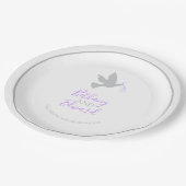 Paarse konijnenbruiloft met grijze duif papieren bordje (Gekanteld)