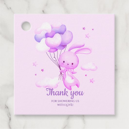 Paarse Konijnenkonijn Baby shower Dank u Bedankjes Labels (Voorkant)