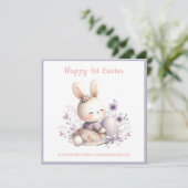 Paarse konijntje meisje kleindochter eerste paasda kaart (Staand voorkant)