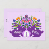 Paarse konijntjes met folklore touch aangepaste te briefkaart (Voorkant / Achterkant)