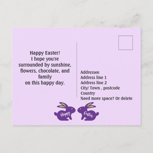 Paarse konijntjes met folklore touch aangepaste te briefkaart (Achterkant)
