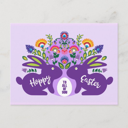 Paarse konijntjes met folklore touch aangepaste te briefkaart (Voorkant)