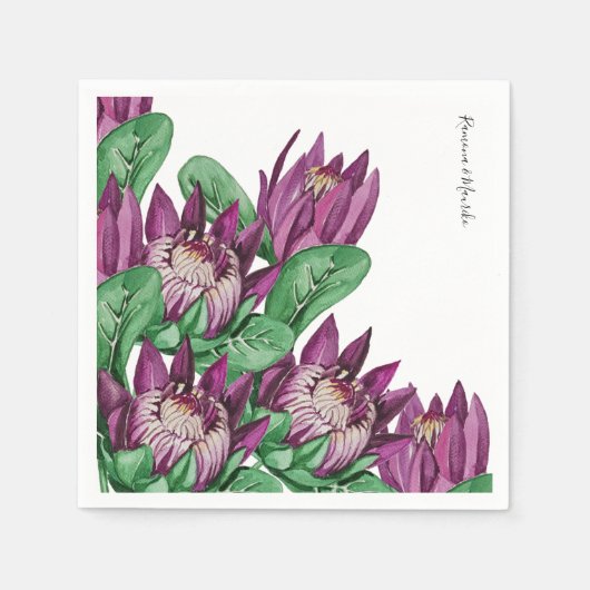 Paarse Koning Protea Aquarel Kunst Servet (Voorkant)
