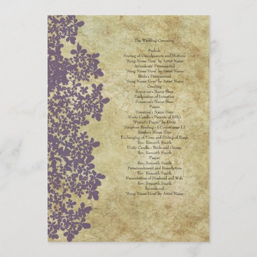  Paarse koningin Ann's programma voor weddenschapp Programmakaart (Achterkant)