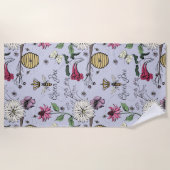 Paarse koningin bij bloemmotief strandlaken (Voorkant)