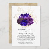 Paarse, Koningsblauwe en Gouden Bloemen Bruiloftsg Aankondiging (Voorkant / Achterkant)