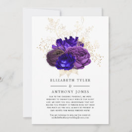 Paarse, Koningsblauwe en Gouden Bloemen Bruiloftsg Aankondiging