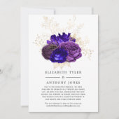 Paarse, Koninklijk Blauwe en Gouden Bloemige Bruil Aankondiging (Voorkant)