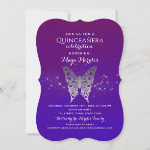 Paarse Koninklijk Blauwe Quinceanera Uitnodiging
