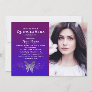 Paarse Koninklijk Blauwe Quinceanera Uitnodiging