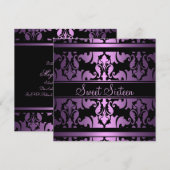 Paarse Koninklijke Damask Sweet16 Birthday Invite Kaart (Voorkant / Achterkant)