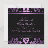 Paarse Koninklijke Damask Sweet16 Birthday Invite Kaart (Achterkant)