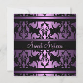Paarse Koninklijke Damask Sweet16 Birthday Invite Kaart (Voorkant)