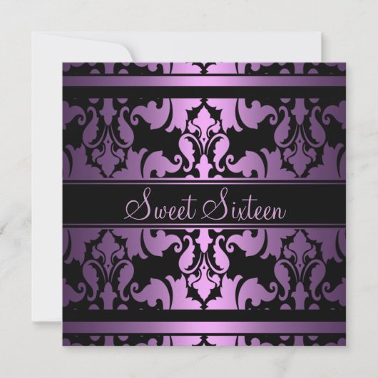 Paarse Koninklijke Damask Sweet16 Birthday Invite Kaart (Voorkant)