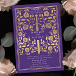Paarse koninklijke goudzuwweduwschap kaart<br><div class="desc">Zet de toon voor uw middeleeuwse fantasiebruiloft met een gedurfd uitnodigingsontwerp - een groots gouden zwaard omringd door bloemen tegen een paarse achtergrond. Perfect voor koppels die dromen van een episch, romantisch feest. Maak je liefdesverhaal vanaf het eerste gezicht legendarische! OPMERKING: het goud in dit ontwerp is GEEN echte folie....</div>