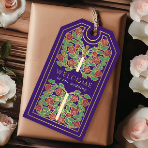Paarse Koninklijke Middeleeuwse Gouden Zwaard Huwe Cadeaulabel