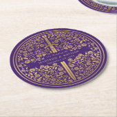 Paarse koninklijke middeleeuwse sword bruiloft ronde kartonnen onderzetter (Gebogen)
