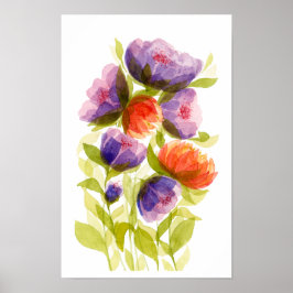 Paarse Koraal Aquarel Botanicals Poster