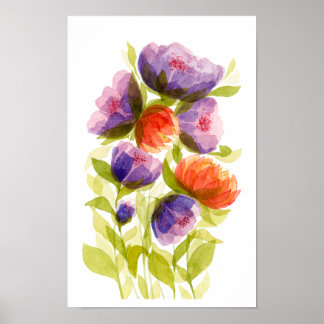 Paarse Koraal Aquarel Botanicals Poster