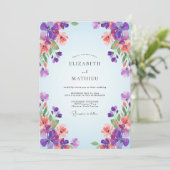 Paarse Koraal Wilde Bloemen Bruiloft Kaart (Staand voorkant)