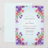 Paarse Koraal Wilde Bloemen Bruiloft Kaart (Voorkant / Achterkant)