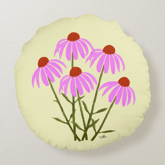 Paarse Korenbloemen Ronde Kussen (Achterkant)