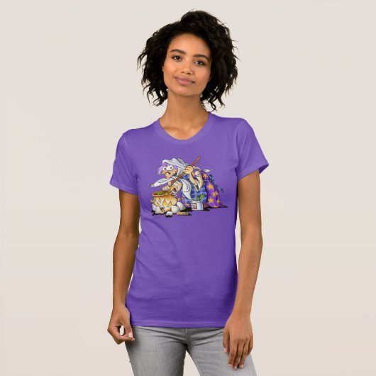 Paarse korte hoes, halloween Shirt met heks (Voorkant volledig)