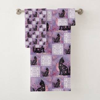 Paarse kosmische katten bad handdoek