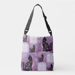 Paarse kosmische katten crossbody tas