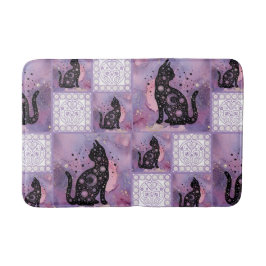 Paarse kosmische katten patchwork badmat